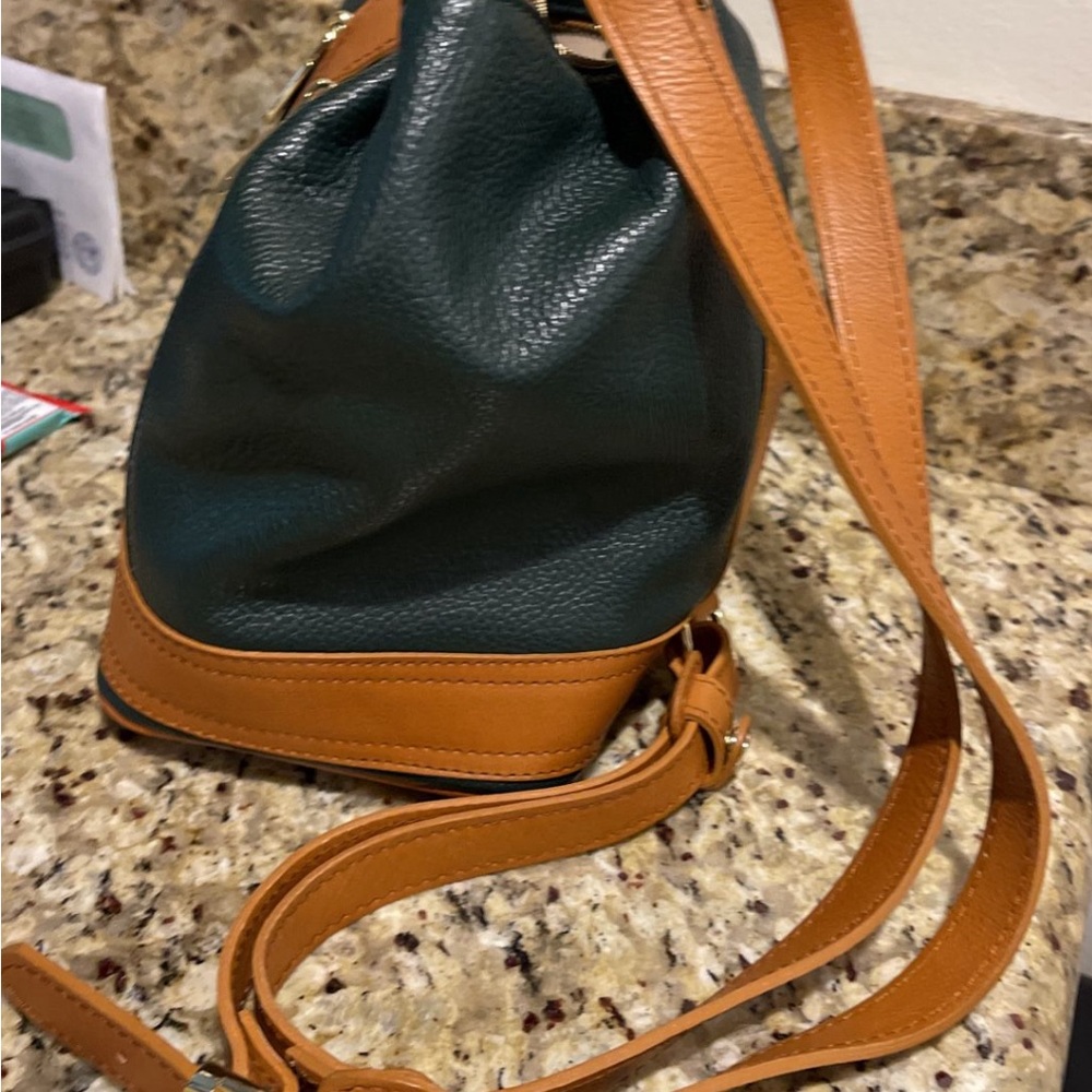 Valentina brand backpack, green with brown, only used 3 times, size medium